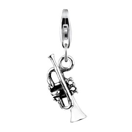 Nenalina 713116-000 Trumpet Carabiner Charm Pendant for Charm Bracelet 925 Sterling Silver, Sterling Silver, No Stone