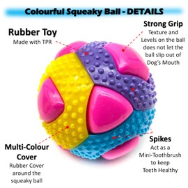 2x Colourful Squeaky Dog Toys SPIKE Dog Teething Toys Squeaky Balls for Dogs Interactive Dog Toys for Boredom Dog Squeaky Ball for Small Medium Large Dog Balls Durable Floating Multi color (2 Pack)