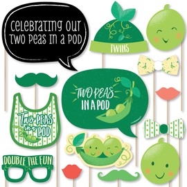 Big Dot of Happiness Double The Fun - Twins Two Peas in a Pod - Baby Shower or First Birthday Party Photo Booth Props Kit - 20 Count