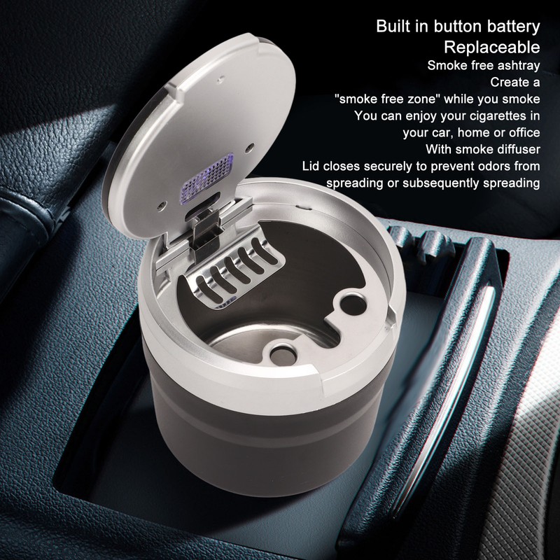 Portable Car Ashtray Mini Silver Edge Fire Prevention Smokeless Auto