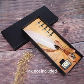 Joyzan Retro Feather Pen Ink Set, Pen Pen with Ink Bottle, Classic Old Style Calligraphy Pen with 5 Nibs, Black Ink, Executive Antique Stationery, Gift Box, Calligraphy