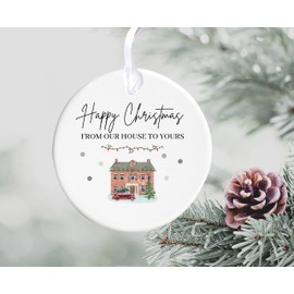 Happy Christmas From Our House To Yours Ceramic Christmas Tree Bauble Ornament (House With Car)