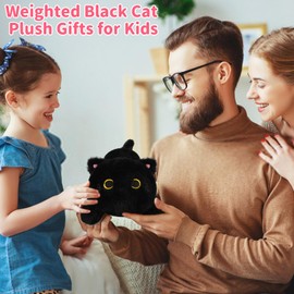 Leokawin Weighted Stuffed Animals - 10 Inch Weighted Black Cat Plush,Cute Weighted Stuffed Animal for Kids,Soft Black Cat Plush Toy Gifts for Boys and Girl