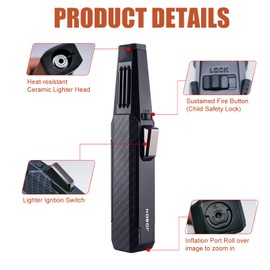 JOBON Solar Beam Torch - the Hottest Torch on Earth, Turbine Torcher, Adjustable Lockable Firepower Butane Refillable Jet Flame Lighter (Gas Not Included) (Black)