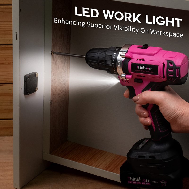 20V Pink Cordless Drill Set - Power Drill/Driver Kit with