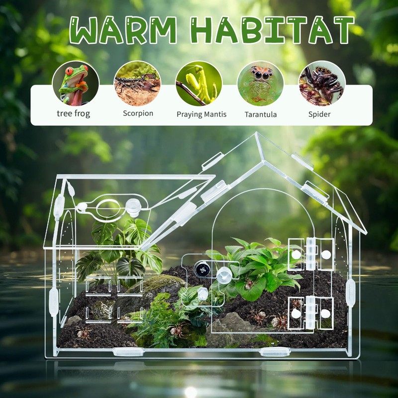 Jumping Spider Enclosure, 8.7×4.3×5.9in Escape-Proof, Secure & Ventilated Spider Terrarium,