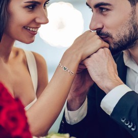 Iefil Wife Birthday Gift Ideas - Wife Birthday Gifts | Garnet & Tourmaline Bracelet for Women, January & October Birthstone, Sterling Silver Heart Bracelets for Women