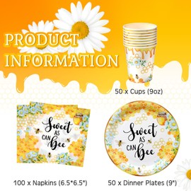 Ziliny 150 Pcs Party Disposable Tableware Set Paper Plates and Napkins Cups Supplies Tea Party Theme Dinner Dinnerware for Birthday Bridal Baby Shower Wedding Decoration Serves 50 Guests