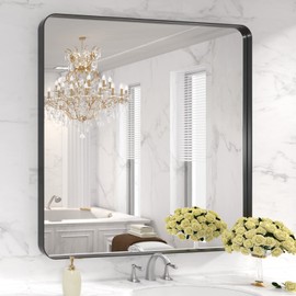 LOAAO 36X36 Inch Black Metal Framed Bathroom Mirror for Wall, Matte Black Bathroom Vanity Mirror Farmhouse, Anti-Rust, Tempered Glass, Hangs Horizontally or Vertically