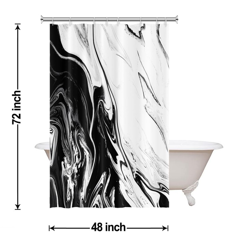 Ruelvth Black and White Shower Curtain, Modern Abstract Black Marble