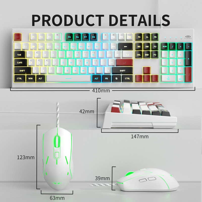 MageGee Creamy Keyboard and Mouse Combo, K2 Classic Keyboard, Wired