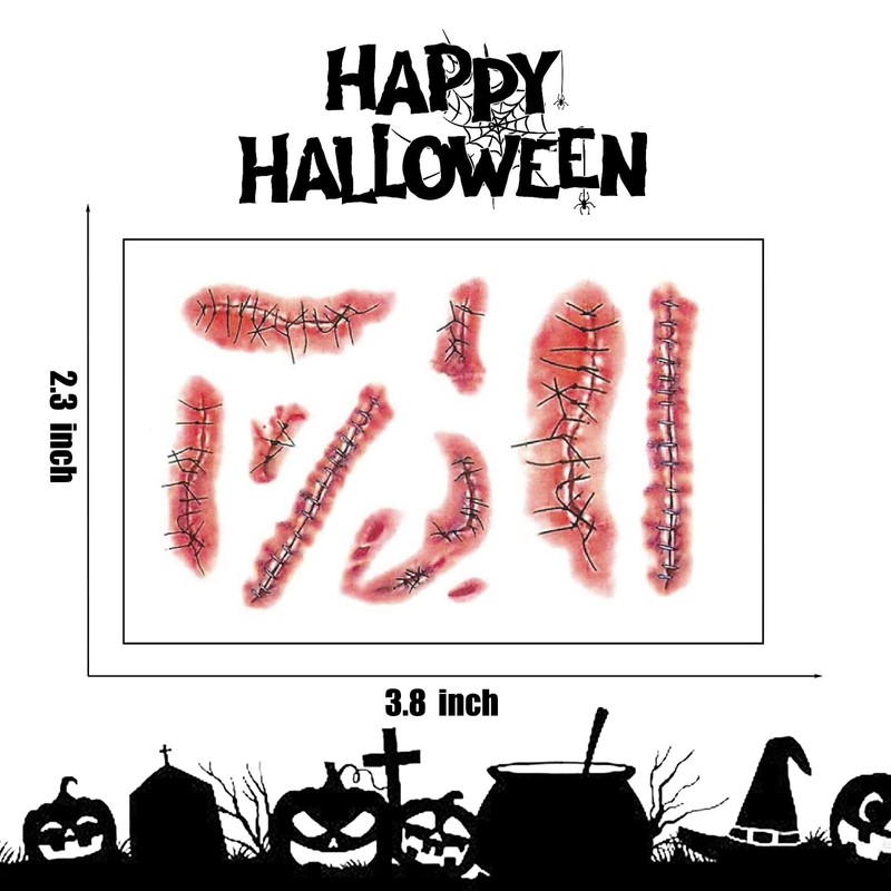 Fake Scars，Zombie Scars Tattoos - 6 Pack Realistic Scar Tattoos