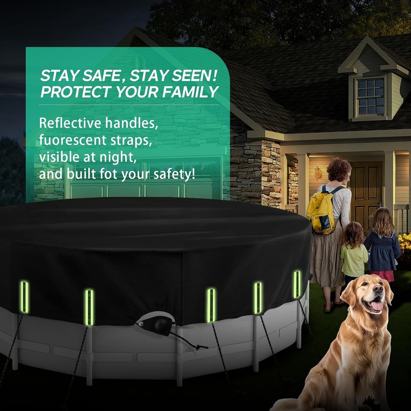 18 Ft Round Pool Cover with Reflective Strips Quick Tightening