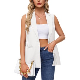 MINTLIMIT Women Blazer Sleeveless Vest Solid Jacket Waistcoat Button Down Outwear (White XXL)