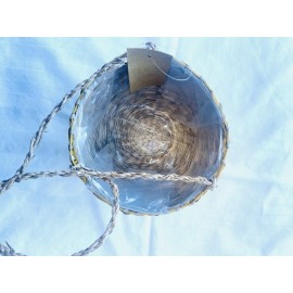 Unbranded Hanging Plant Basket Hand  Woven Sea Grass Yellow/natural 5.5” X 4”h Lovely Gift