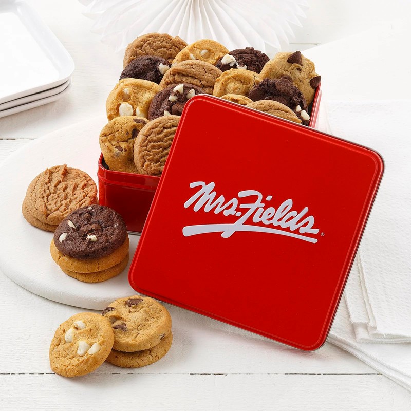 Mrs. Fields 24 Nibblers Bite-Sized Cookies Signature Tin - Assorted
