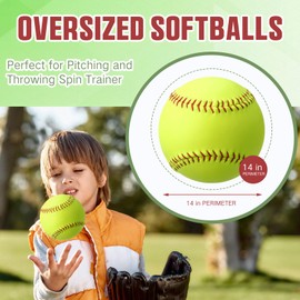 Lunmon 4 Pack Oversized Training Softball 14 Inch Sports Practice Softballs Leather Covered Training Ball for Games and Practice