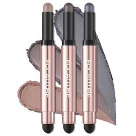 FOCALLURE 3 Pcs No Crease Eyeshadow Sticks,Shimmer & Matte Eye Shadow Crayon with Blending Brush,Smooth Cream Highlighter Pen,Long Lasting Eyeshadow Brightener Stick Makeup,Full Moon