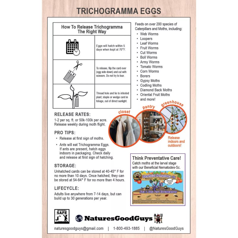 NaturesGoodGuys Bug Sales Caterpillar & Moth Exterminator- Trichogramma 15 Squares