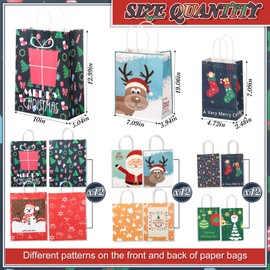 36 Pcs Christmas Gift Bags Assorted Sizes Paper Bags Bulk Large Medium Small Gift Bags Christmas Assorted Sizes Set Holiday Bags for Gifts Wrapping Xmas(Cheerful Styles)