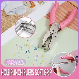 Circle/Heart/Star Shaped Metal Hole Punch Pliers, Soft Grip Stainless Steel Paper Hand Puncher, Pink & Silver