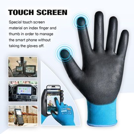 KAYGO Work Gloves PU Coated 12 Pairs Touchscreen, KG11PLE, Safety Working Gloves with Secure Grip on Palm & Fingers, for Men and Women, Ideal for General Duty Work, Gardening (Large, Blue)