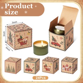 Humyoun 24 Pcs Mini Christmas Candle Boxes Small Christmas Gift Boxes with Lids 3 x 3 x 3 Inches Xmas Candle Packaging Candy Cookie Treat Kraft Bags for Gift Wrapping Xmas Party Decorations (Gnome)