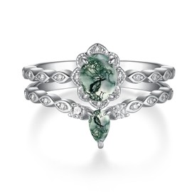 Cujiesp Moss Agate Engagement Ring Set (9)