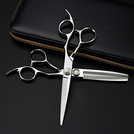 Hair Cutting Scissors, 6 Inch Professional Steel Flower Screw Hair Cutting Scissors Haircut Thinning Barber Cut Shears Hairdresser Scissors Set