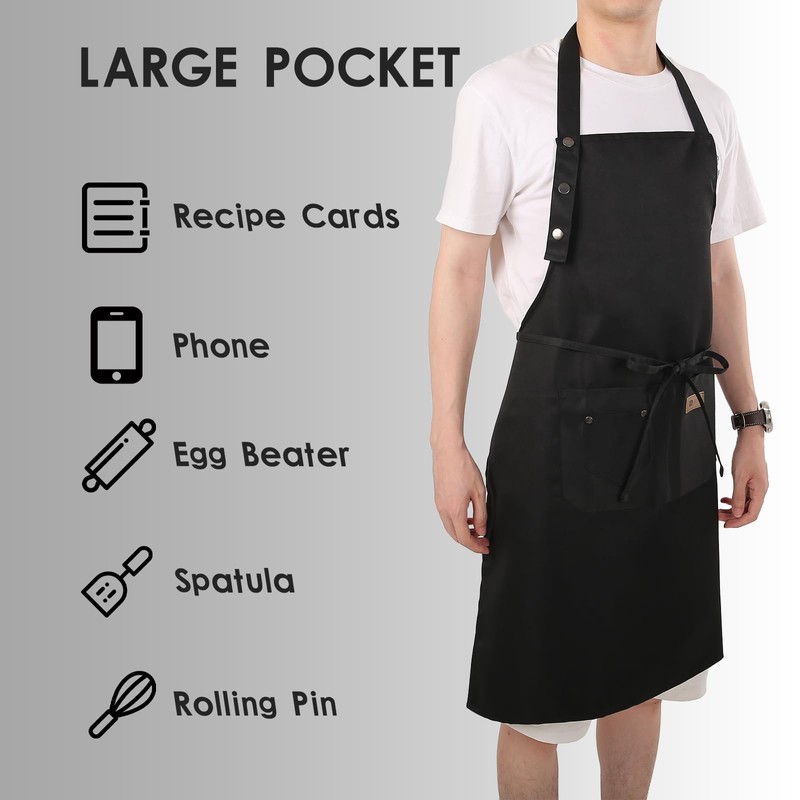 Yuubin Extra Large Aprons for Men, Adjustable Button Bib Apron
