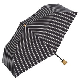 World Party Mini Folding Umbrella, 3 Colors, Hand Opening, Parasol/Rain or Shine, Striped Heat Cut, Black, 6 Ribs, 19.7 inches (50 cm), UV Protection, Lightweight