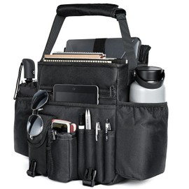 HONJIN Car Front Seat Organizer: Large Capacity Truck Vehicle Passenger Seat Organization and Storage Car Mobile Office Cab Commander Work Van Organizer Law Enforcement Police Patrol Bag - Black