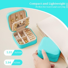 Jewelry Box Travel Jewelry Case and Organizer with Mirror Stocking Stuffers for Women A Initial Jewelry Case,Mini Jewelry Travel Organizer Travel Essentials Christmas Gift for Women Girls (Blue, R)