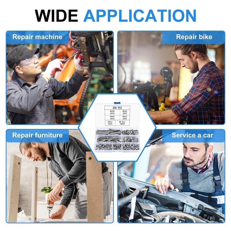 200 Pcs M5 Assorted Nuts and Bolts Set, Button Head