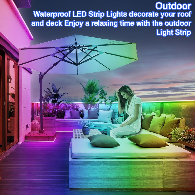 zoegi 200ft Outdoor LED Strip Lights Waterproof,Music Sync RGB IP68