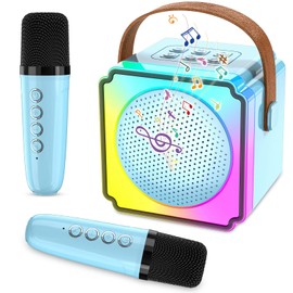 Portable Kids Karaoke Machine with 2 Wireless Microphone, Karaoke Microphone Machine Toy, Mini Bluetooth Speaker Gift with Colorful Lights for Teen Girls Boys Family Home Party Blue