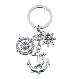 Retro Alloy Compass Anchor Rudder Key Chain Ring for Dad Gift for Captain Sailors Father Day