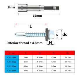 YIYIWANG 4.8x38 mm Self Drilling Roofing Screws 50 Pcs Self Drilling Roofing Screws Self Drilling Hex Head Screws with Rubber Sealing Washer Hex Head Self Tapping Screws