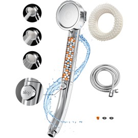 Handheld Shower Head with ON/OFF Pause Switch,Filtered Showerhead with High Pressure,3 Spray Modes Shower Wand with Shut Off Button, Removable Camper Shower Head with Hose and Scalp Massager