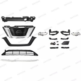NAYSON 14PC For Rogue SUV 2017-2019 Front Chrome Grille Mesh Fog lights Bumper Brackets