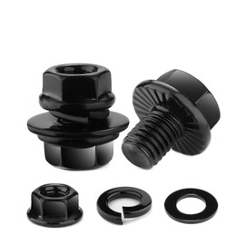 M6 x 8mm Flanged Hex Head Bolts, Nuts, Flat & Lock Washers, 20Pcs 18-8 (304) Stainless Steel, Fully Threaded, Black Oxide by SG TZH