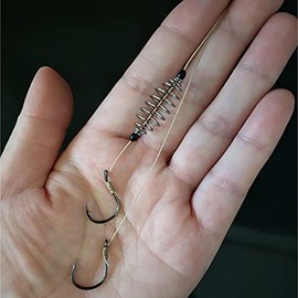 #8 Double Hook Fishing Line, Stainless Steel Barbed Carp Hook Bait Feeder, Spring Fishing Hook Tools Accessories, 5 Pieces