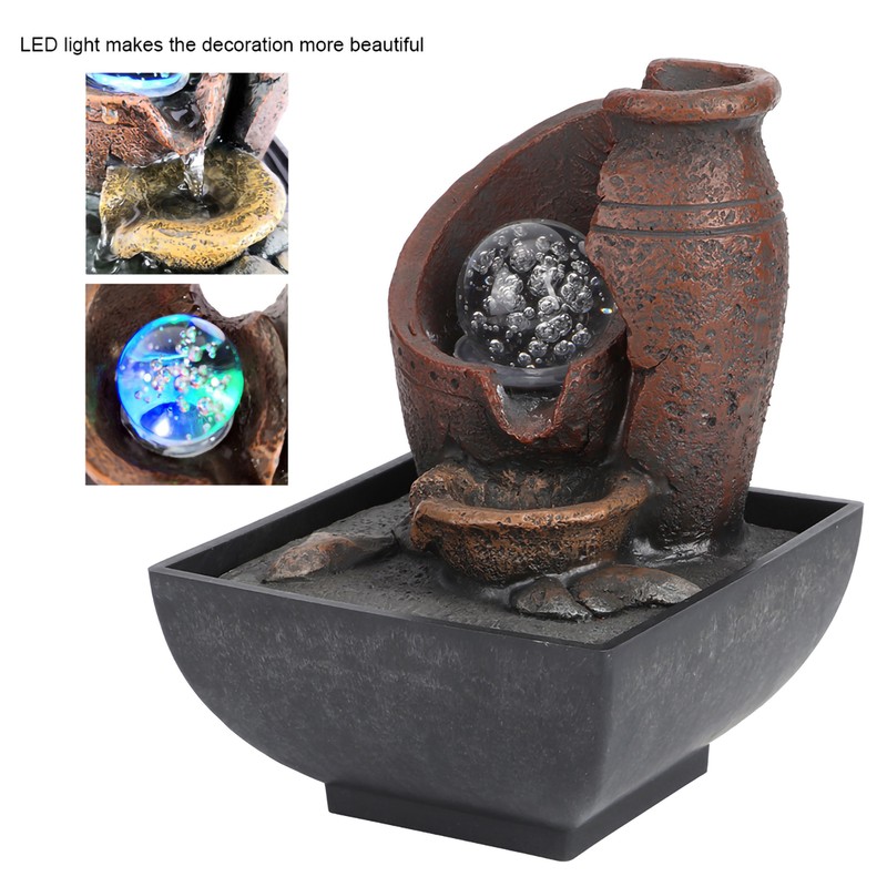 Desktop Fountain Flowing Water Decoration Ornament with LED Light Decor