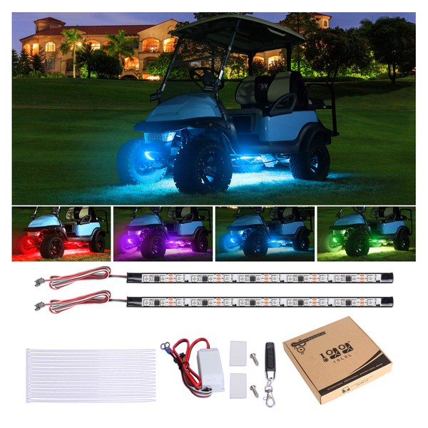 10L0L Golf Cart Underglow LED Light Strip Kit, 14 Modes Underbody Glow Neon Lighting with Wireless Remote Control, Sound Active, Water Resistant Flexible Tubes 126-LEDs 86 Inch 2 Pack