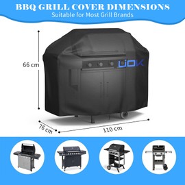 UIOK Grill Cover, 420D Oxford Fabric, Weatherproof Gas Grill Cover, Waterproof, with Storage Bag, Protective Cover, Gas Grill Accessories (110 x 76 x 66 cm)