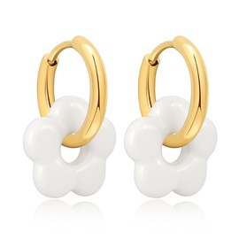 Flower Hoop Earrings for Women Mother of Pearl Flower Earring Stainless Steel Dainty Huggie Daisy Earrings Bridesmaid Gift