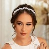 Formery Pearl Beaded Headband White Crystal Beads Wave Hairband Wedding