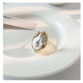 NORLSO Dainty Baroque Pearl Ring Statement Ring Geometrical Irregular Pearl Ring Adjustable Open Ring Wedding Birthday Gifts for Women (A)