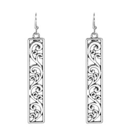 Boho Earrings Silver Earrings Filigree Earrings for Women Handmade Bohemian Trendy Ethnic Vintage Earrings Lightweight Filigree Geometric Teardrop Earrings (Long Rectangle)