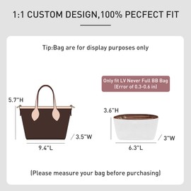 OAikor Purse Organizer Insert Compatible with LV Neverfull BB, Premium DopontPaper Bag Organizer Lightweight Water Resistant Purse Insert Divider Shaper for Tote Handbags, White-brown/XS